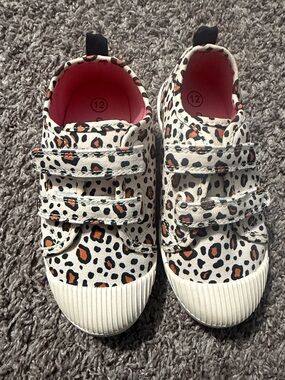 Cat & Jack White Leopard Print Velcro Sneakers with Orange Accents